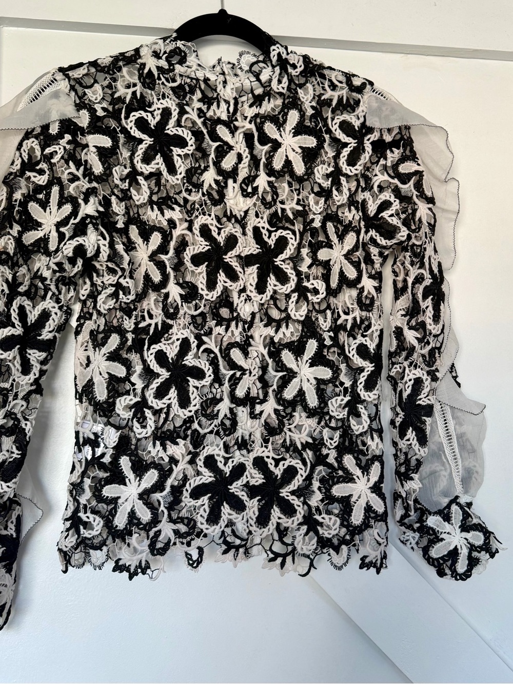 Self-Portrait Black and White Floral Lace Blouse